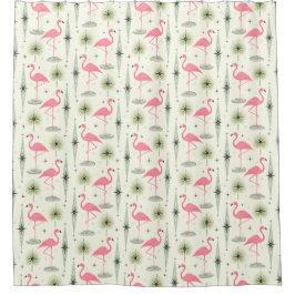 Cortina De Ducha Oasis atómico con flamencos rosas II