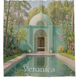 Cortina De Ducha Oasis de ensueño: Piscina de color pastel