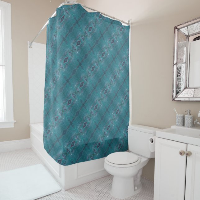Cortina De Ducha Ocean Acrylic Pour Inspired Shower Curtain (In situ)