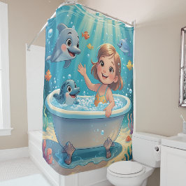 Cortina De Ducha Ocean Bliss Bath Time chicas lindos delfines