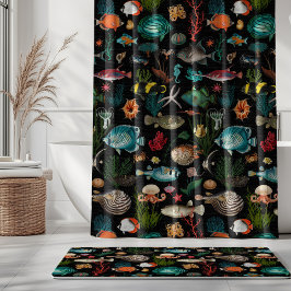 Cortina De Ducha Oceania Colorful Fishes on Black Background