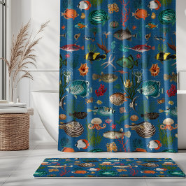 Cortina De Ducha Oceania Colorful Fishes on Cobalt Blue Background