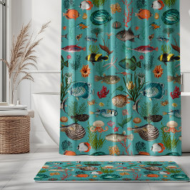 Cortina De Ducha Oceania Colorful Fishes on Turquoise Background