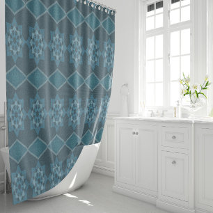 Cortina De Ducha Octagon y Diagonal floral de limón turquesa