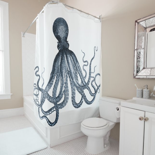 Cortina De Ducha Octopus azul oscuro (In situ)
