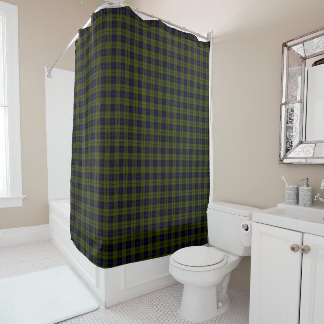 Cortina De Ducha Odee army green royal blue/black stripe plaid (In situ)