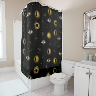 Cortina De Ducha Ojo Celestial Negro Oro y Ojo Zodiaco Luna