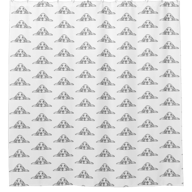 Cortina De Ducha ojos de perrito simple blanco negro (Anverso)