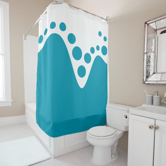 Cortina De Ducha Ola suave azul turquesa y burbujas (In situ)