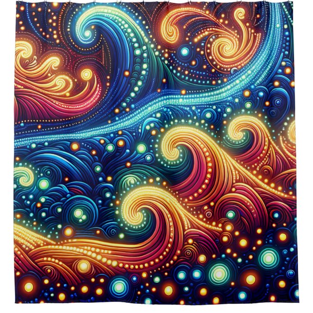 Cortina De Ducha "Olas caprichosas - Vibrante arte oceánico" (Anverso)