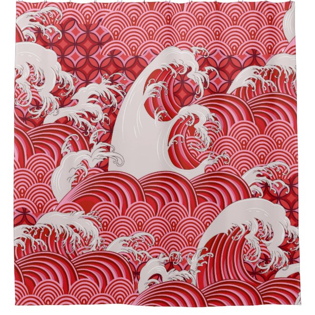 Cortina De Ducha Olas Chinas: Decorativo Estilo Seamless. (Anverso)