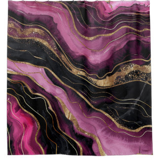 Cortina De Ducha Olas de brillo dorado y ágata negra magenta de luj