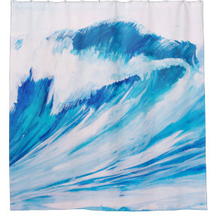 Cortina De Ducha Olas oceánicas: Belleza de color azul marino.