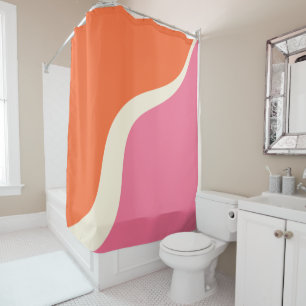 Cortina De Ducha Olas simples 3 - rosa, Naranja y crema