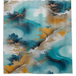 Cortina De Ducha Olas y paisajes orientales artísticos de Asia