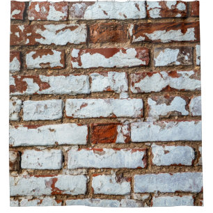 Cortina De Ducha Old vintage brick wall with sprinkled white plaste