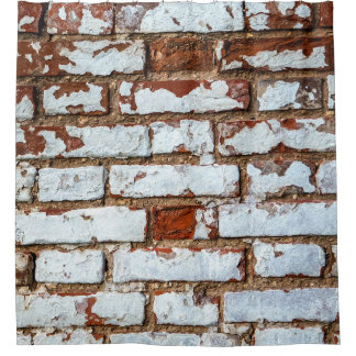 Cortina De Ducha Old vintage brick wall with sprinkled white plaste