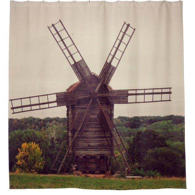 Cortina De Ducha Old windmill. Autumn landscape. Ukrainearchitectur (Anverso)