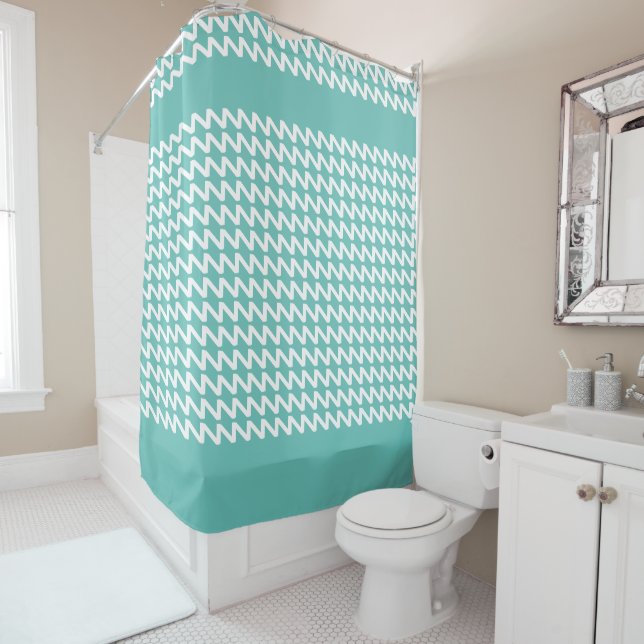 Cortina De Ducha Ondas negras modernas verde azuladas y blancas (In situ)