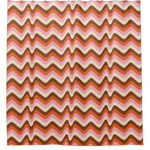 Cortina De Ducha Ondas rosadas retro marrón de los años 70