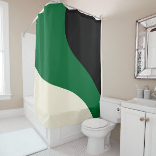 Cortina De Ducha Ondas simples - Verde, Crema y Negro