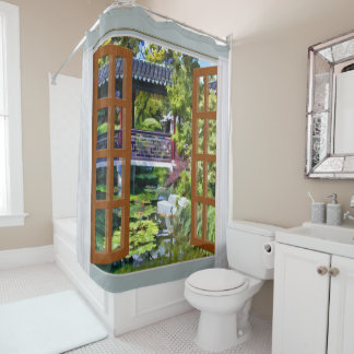 Cortina De Ducha Opinión de la ventana del jardín chino