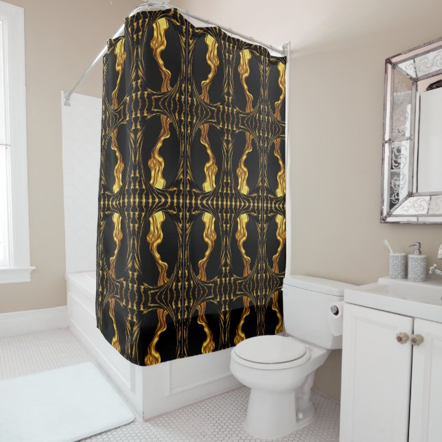 Cortina De Ducha Opulent Swirl Liquid Gold Black Monochrom Designe  (In situ)