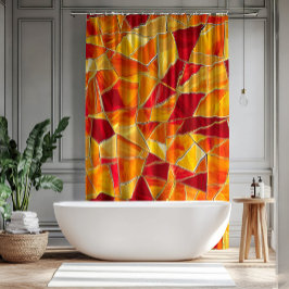 Cortina De Ducha Orange and gold Stained Glass Mosaic Pattern