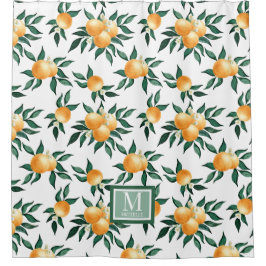 Cortina De Ducha Orange Citrus Watercolor Monogram Name