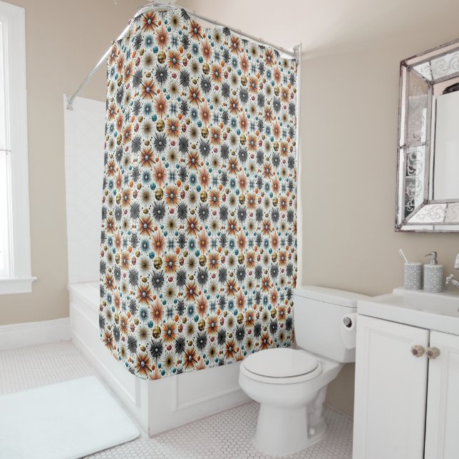 Cortina De Ducha Orange Diamonds Mid Century Modern Shower Curtain (In situ)