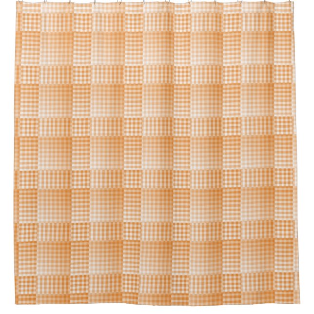 Cortina De Ducha Orange White Checker Abstract Pattern (Anverso)