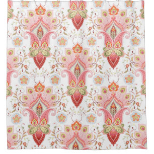 Cortina De Ducha Oriental Flair: Damask Peacock Paisley