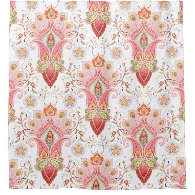 Cortina De Ducha Oriental Flair: Damask Peacock Paisley (Anverso)