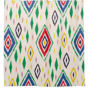 Cortina De Ducha Ornamento de folclore geométrico Ikat con diamante