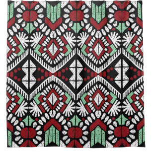 Cortina De Ducha Ornamento de folclore geométrico Ikat. Etnia triba