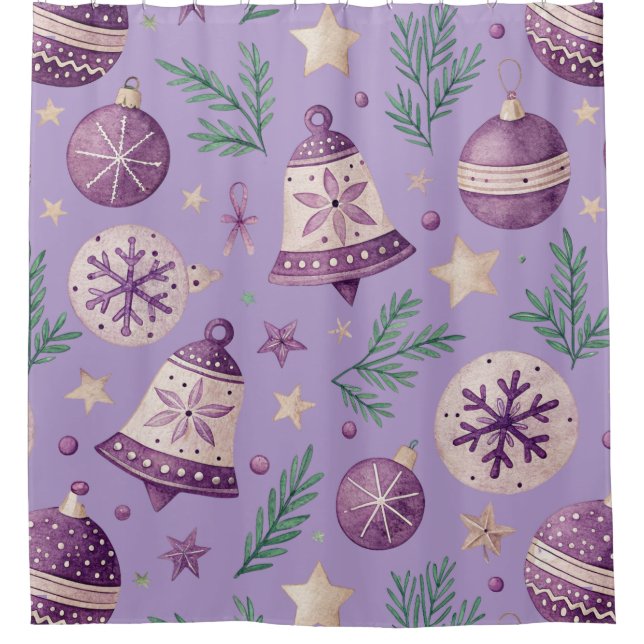 Cortina de ducha ornamento de Navidad púrpura - fe (Anverso)