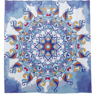 Cortina De Ducha Ornamento floral, diseño artístico.