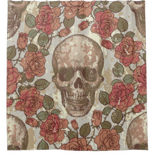Cortina De Ducha Ornamento retro de cráneos y Rosas