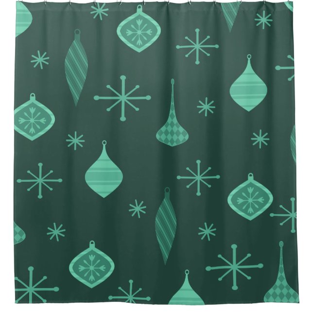 Cortina De Ducha Ornamentos de Navidad Retro Verde (Anverso)