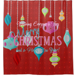 Cortina De Ducha Ornamentos retro Navidades rojos