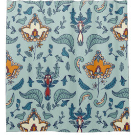 Cortina De Ducha Ornate floral pattern on a pale blue background