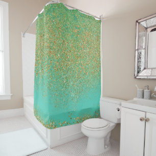 Cortina De Ducha Oro en cascada Brillo Turquesa Aqua Glamour Chicas