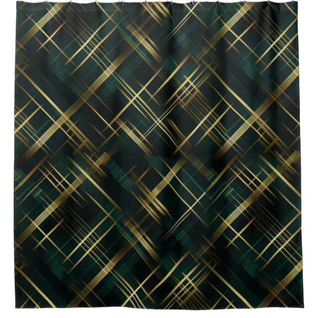 Cortina De Ducha Oro moderno y verde oscuro (Anverso)