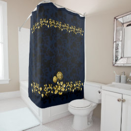 Cortina De Ducha Oro negro Toile floral en azules marinos