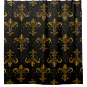Cortina De Ducha Oro vintage con patrón de flor de lis