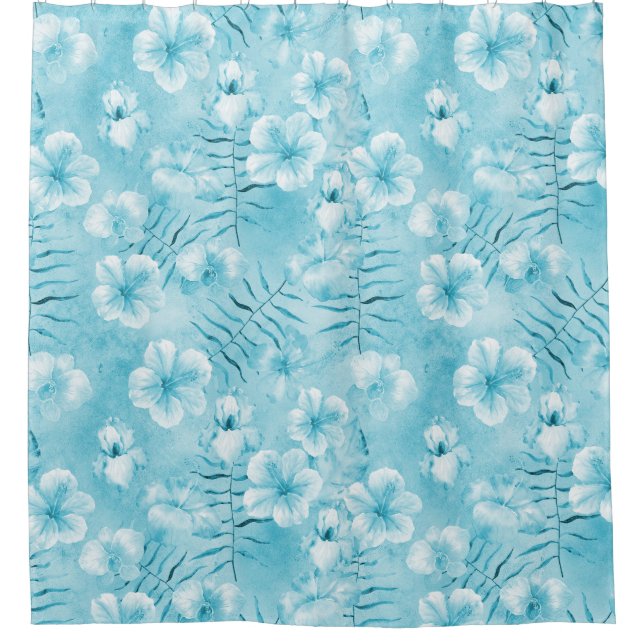 Cortina De Ducha Orquídeas Blancas Aqua Tropicales Hibiscus Floral (Anverso)