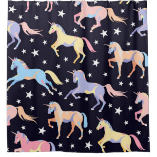 Cortina De Ducha Oscura Fantasía Unicornio: Mágica sin foco.