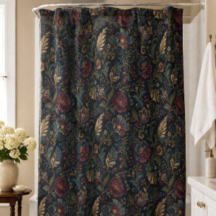 Cortina De Ducha Oscuro Floral Vintage Crewel Botánico Elegante