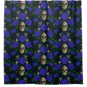 Cortina De Ducha Oscuro Rosa gótico de Grungy Vines Raven Skull azu