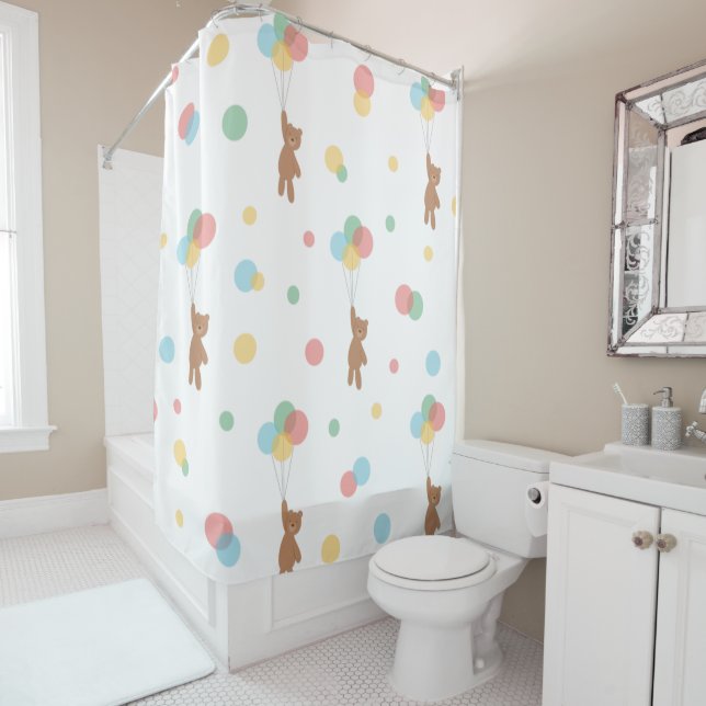 Cortina De Ducha Oso de peluche con globos (In situ)